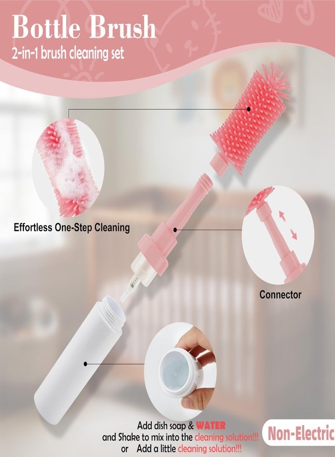 ZTX Self-Foaming Silicone Baby Bottle Brush Set - One Press Creates Rich Foam, Cleans Bottles, Breast Pump Parts & Nipples, Includes Detachable Brush & Travel Storage Bag, Pink - Image 3